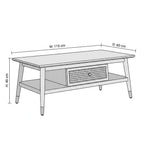 Averra Cane Coffee Table with Drawer & Shelf | Modern Wooden Living Room Center Table