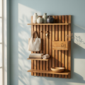 Wooden Entryway Organizer Shelf | Wall Mounted Coat Rack & Storage Panel