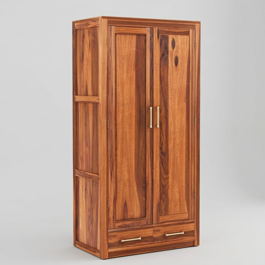 Wooden Almirah for Cloths in Natural Honey Finish