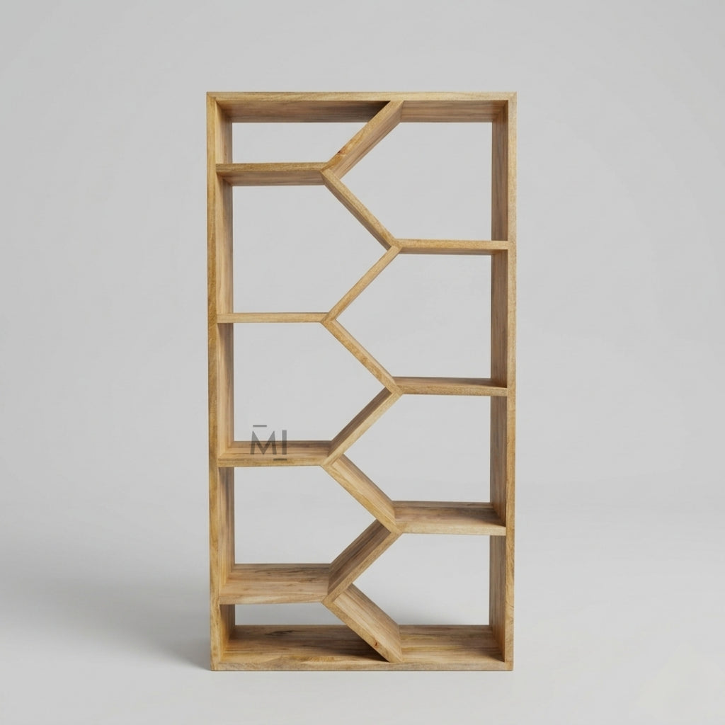 Zentra Zigzag Designer Bookshelf | Modern Geometric Wooden Shelf Unit