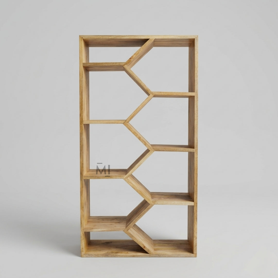 Zentra Zigzag Designer Bookshelf | Modern Geometric Wooden Shelf Unit