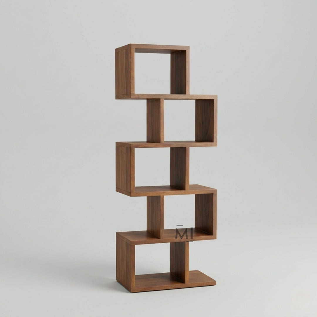 modern designer bookshelf with decor styling