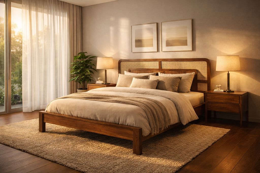 Zyra Cane Wooden Bed