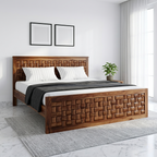 Zyron textured wooden bed modern solid wood bed with textured design in India
