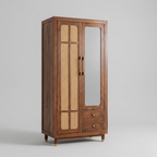 Wooden wardrobe with cane design and mirror Jodhpur furniture