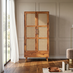 sheesham wood wardrobe with cane design modern storage furniture in Jodhpur India